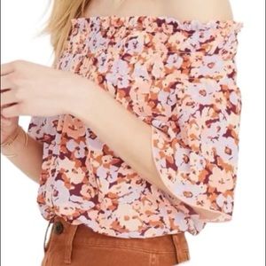Madewell smocked mock neck floral top